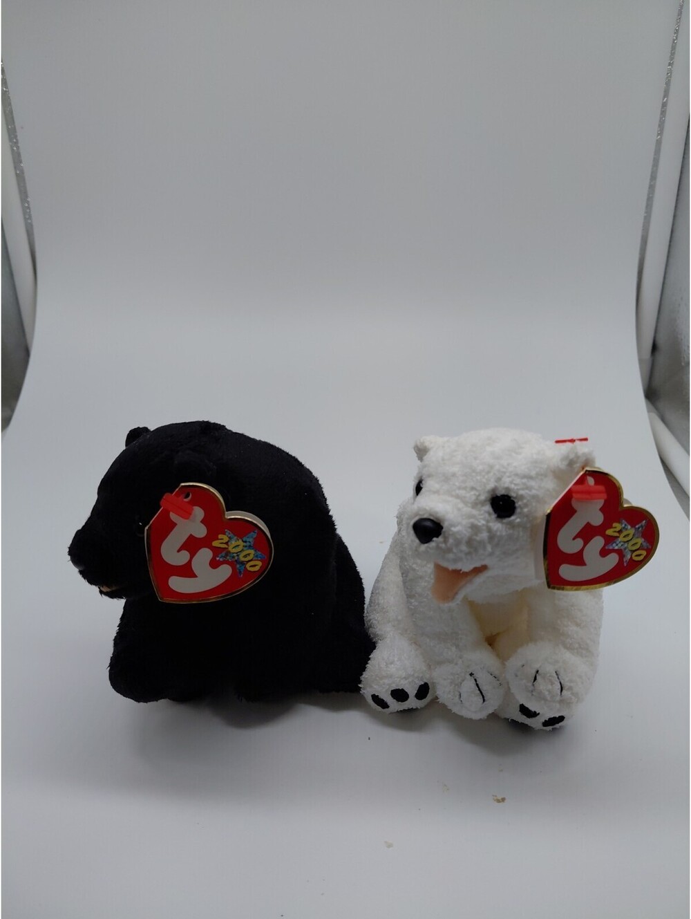 Ty Beanie Babies Cinders Aurora Bear Lot 2 Black White Polar Bears 2000 Tags